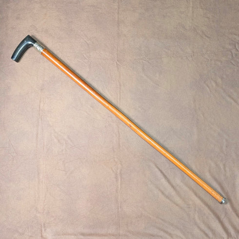 Antique British Malacca Shaft Resin L-Handle Walking Stick 88cm